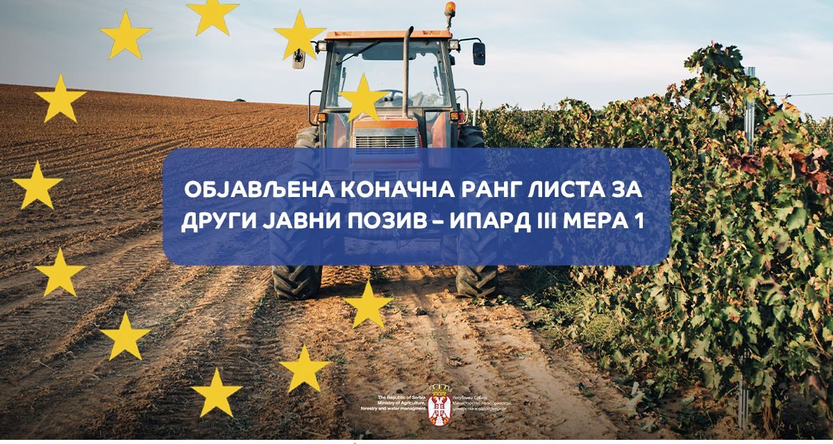 Објављена Коначна ранг листа за Други јавни позив – ИПАРД III Мера 1